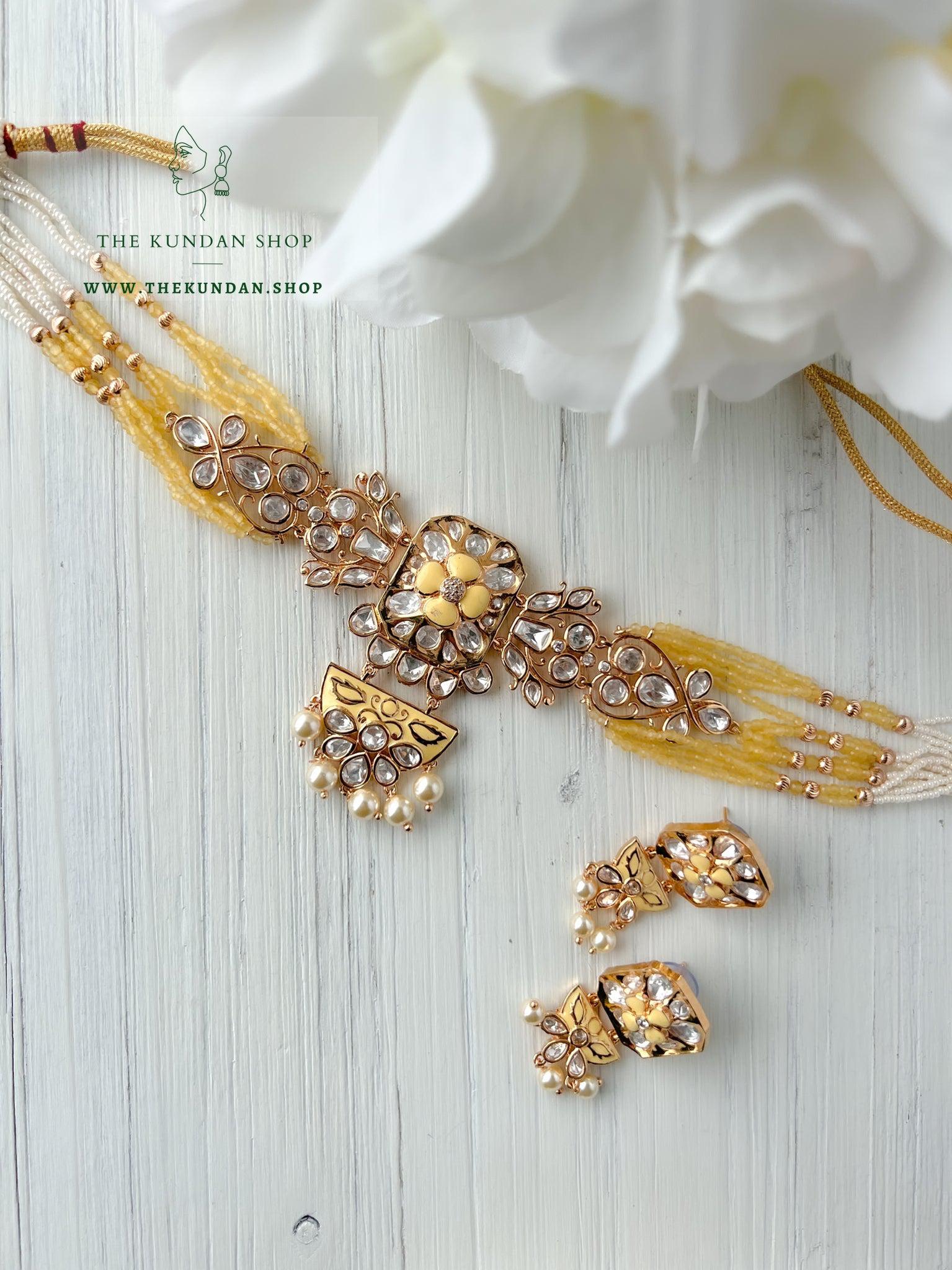 Floral Reflection in Yellow Necklace Sets THE KUNDAN SHOP 