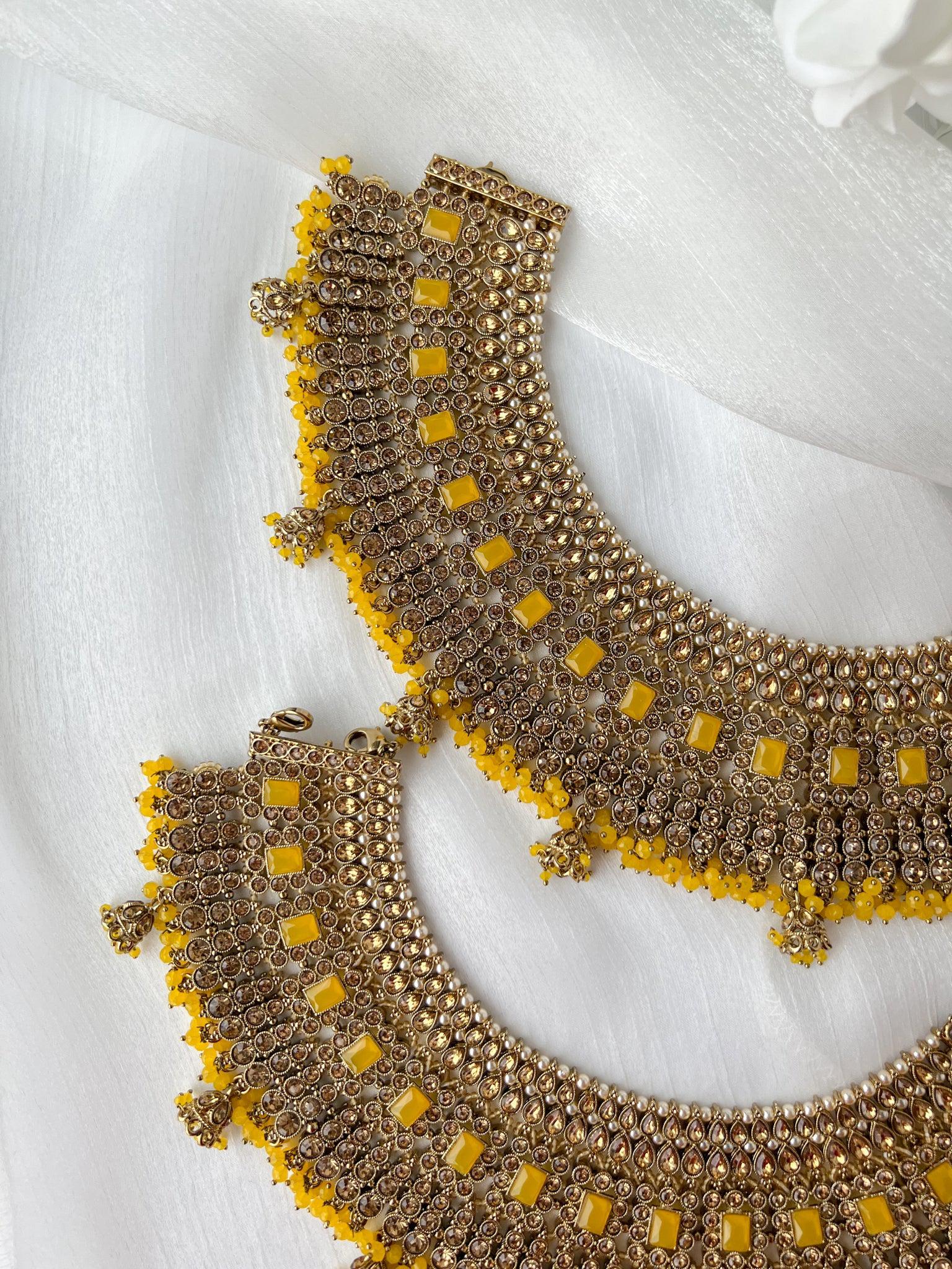 Bold in Polki & Stone in Yellow - Anklets Anklets THE KUNDAN SHOP 
