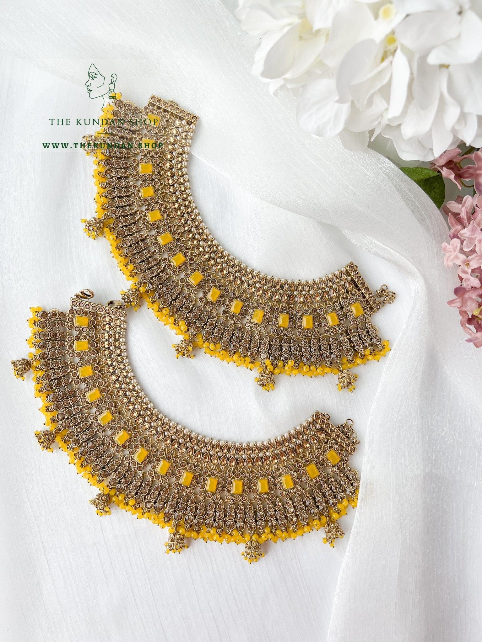 Bold in Polki & Stone in Yellow - Anklets Anklets THE KUNDAN SHOP 