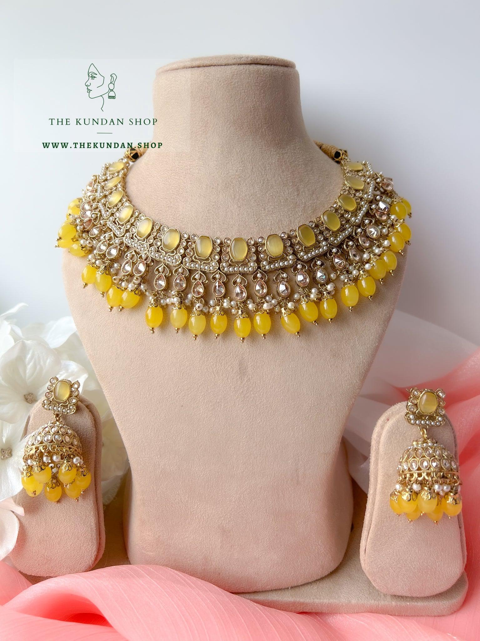 Salient Polki in Yellow Necklace Sets THE KUNDAN SHOP 