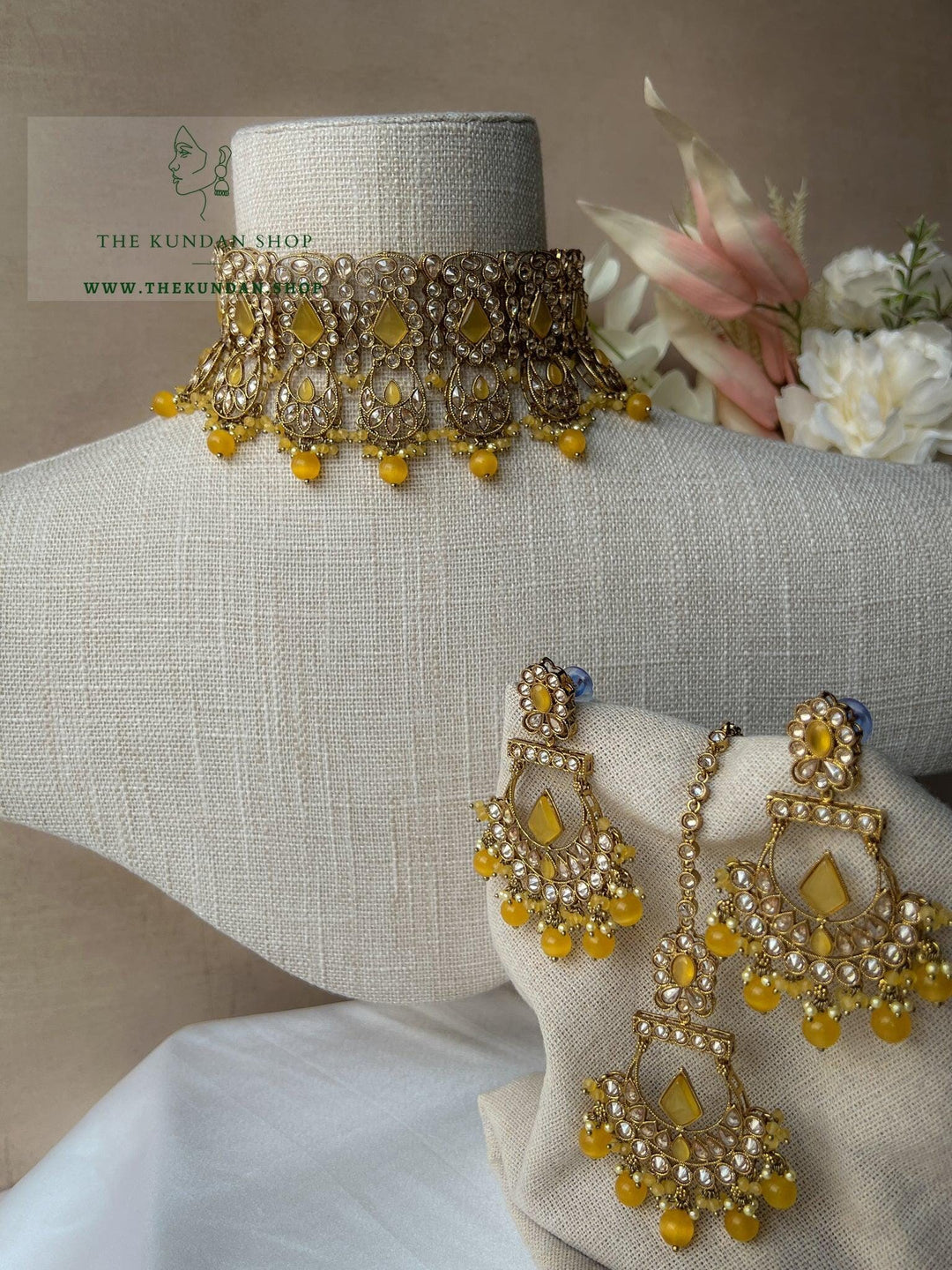 Promising Polki in Yellow Necklace Sets THE KUNDAN SHOP 