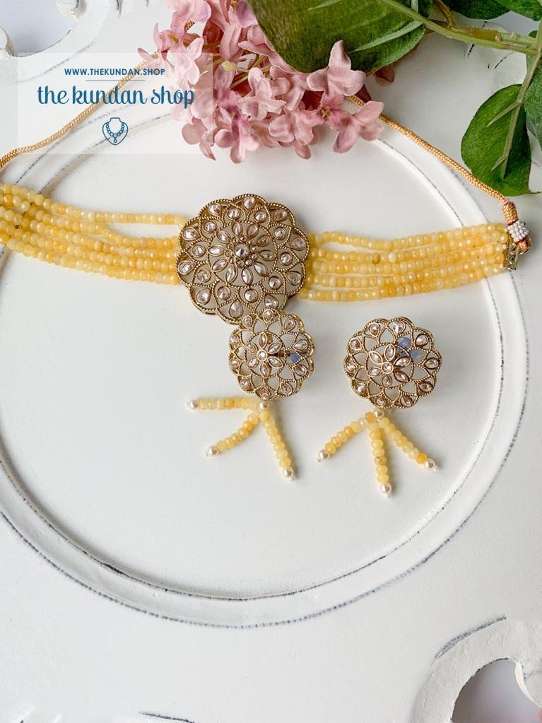 Floral Notes in Yellow Necklace Sets THE KUNDAN SHOP 
