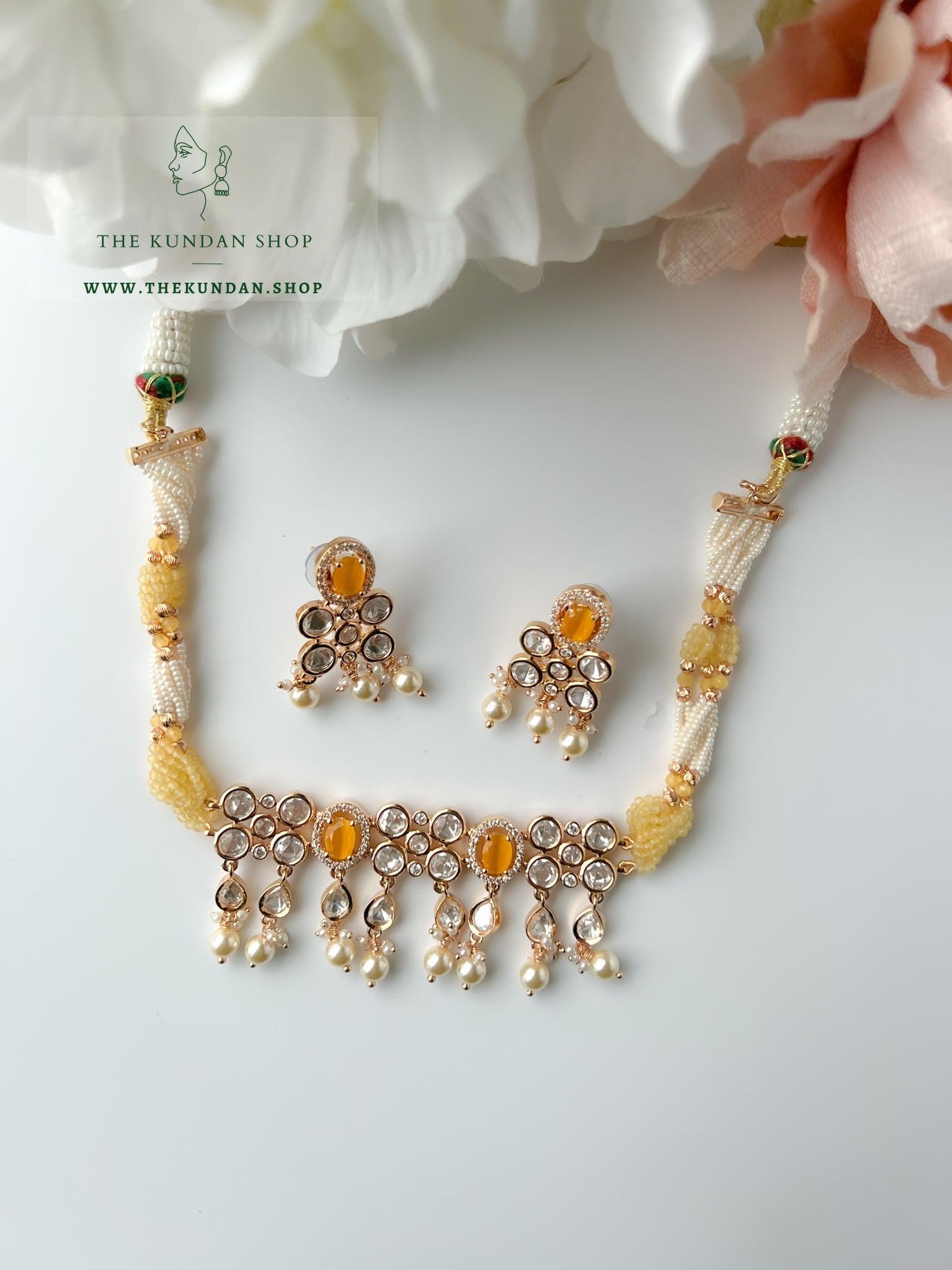 Precise Kundan in Yellow Necklace Sets THE KUNDAN SHOP 