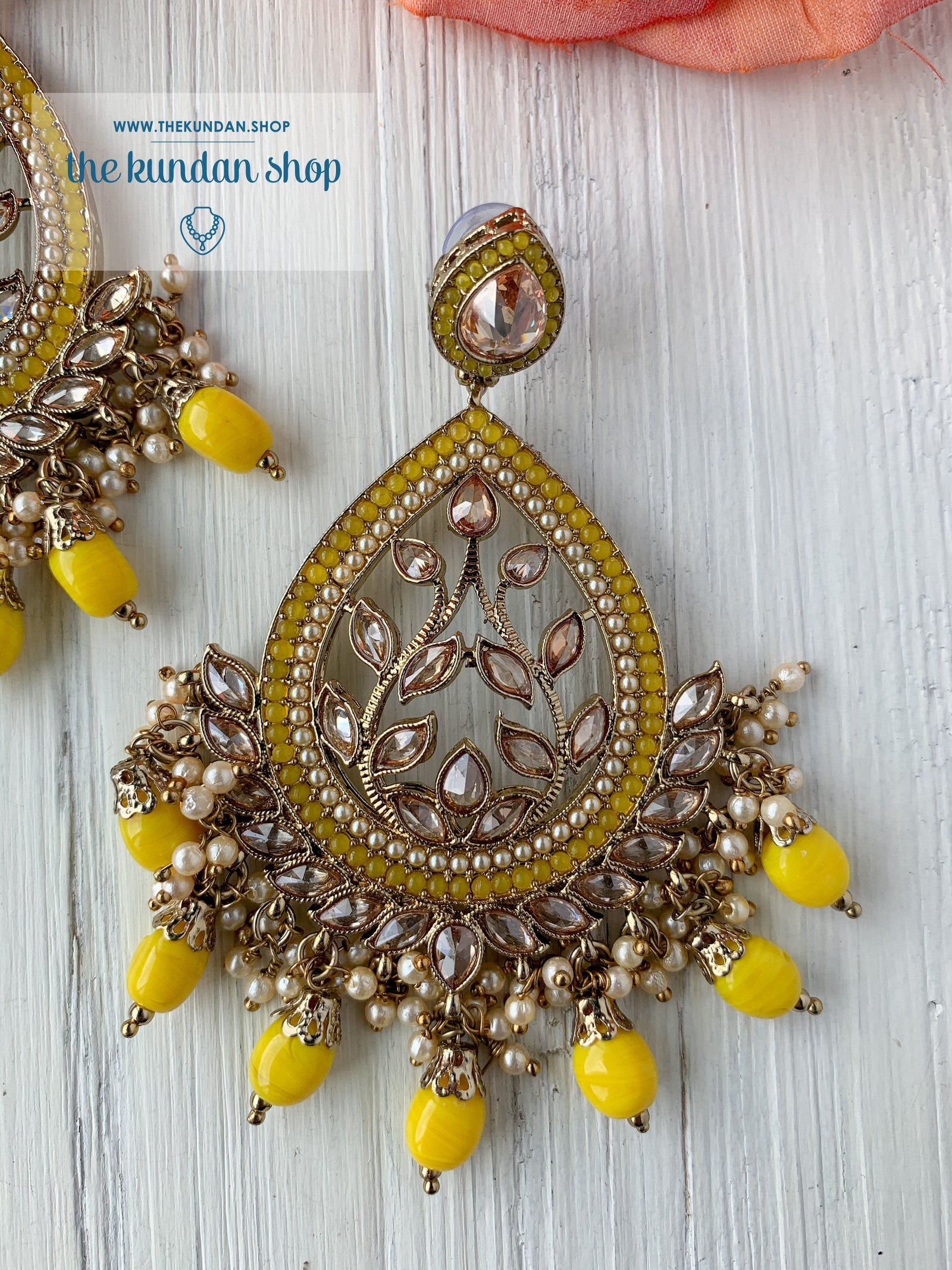 Bold Move - Yellow Earrings + Tikka THE KUNDAN SHOP 