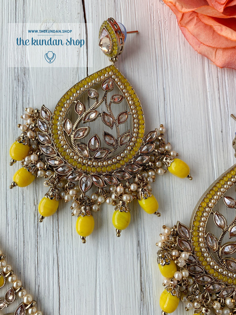Bold Move - Yellow Earrings + Tikka THE KUNDAN SHOP 