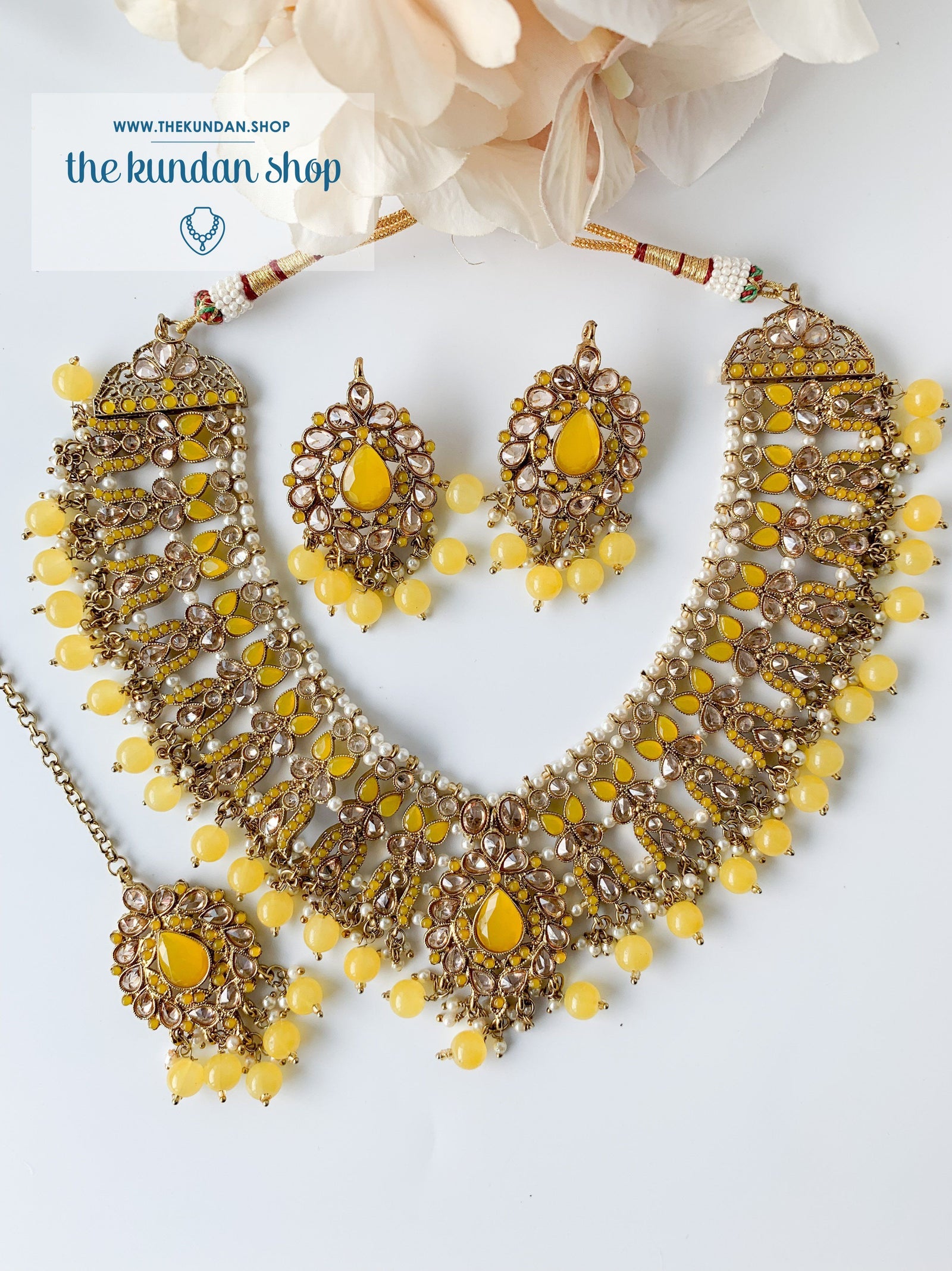 Veiled in Polki, in Yellow Necklace Sets THE KUNDAN SHOP 