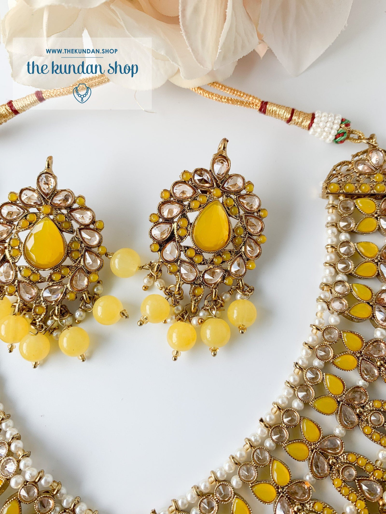 Veiled in Polki, in Yellow Necklace Sets THE KUNDAN SHOP 