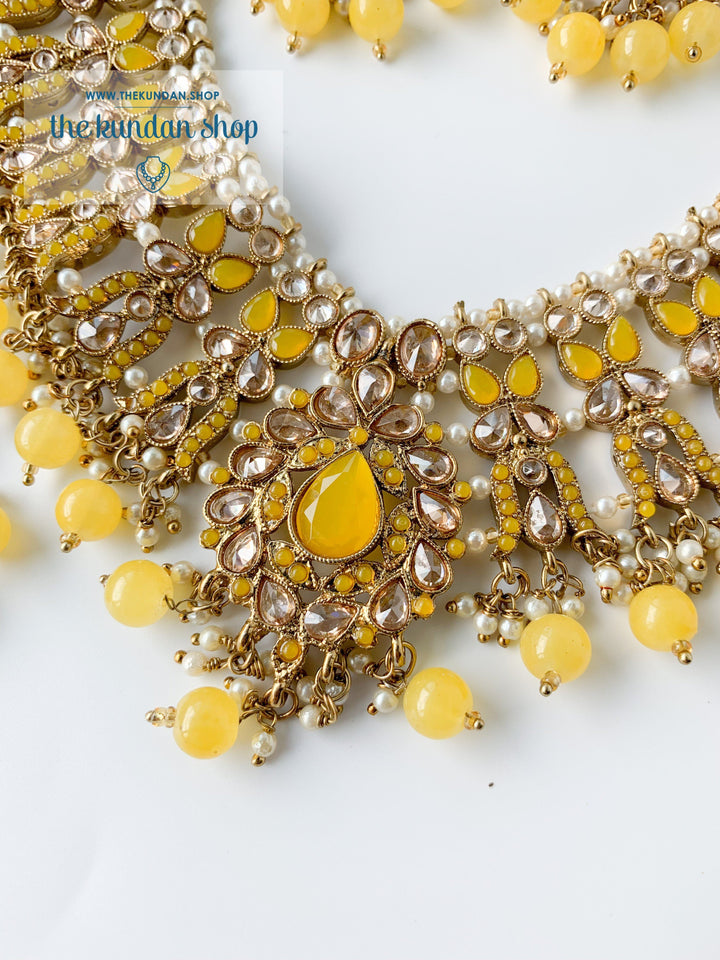 Veiled in Polki, in Yellow Necklace Sets THE KUNDAN SHOP 