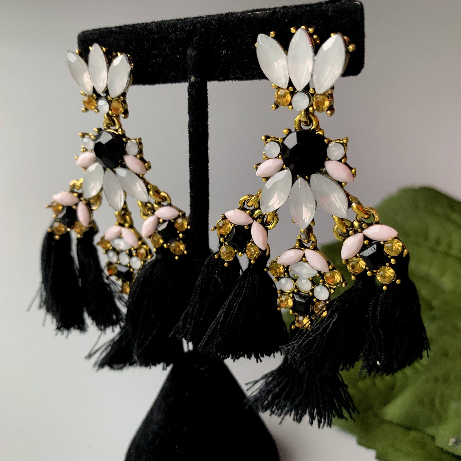 Statement Tassel - Black, Earrings - THE KUNDAN SHOP