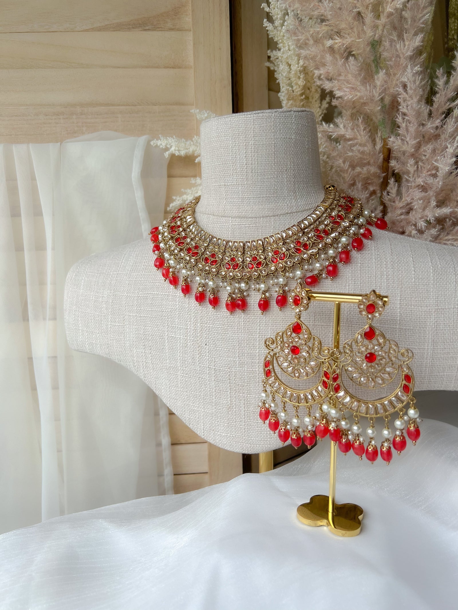 Complexed in Polki, in Red Necklace Sets THE KUNDAN SHOP 