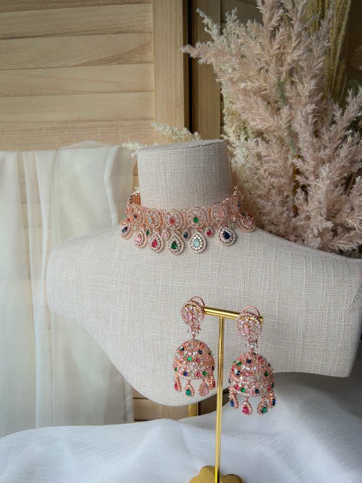 Adore in Rose Gold & Multi Necklace Sets THE KUNDAN SHOP 