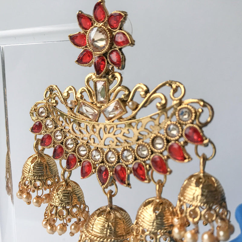Oversized Multi Jumki Earrings - Various Colours, Earrings + Tikka - THE KUNDAN SHOP