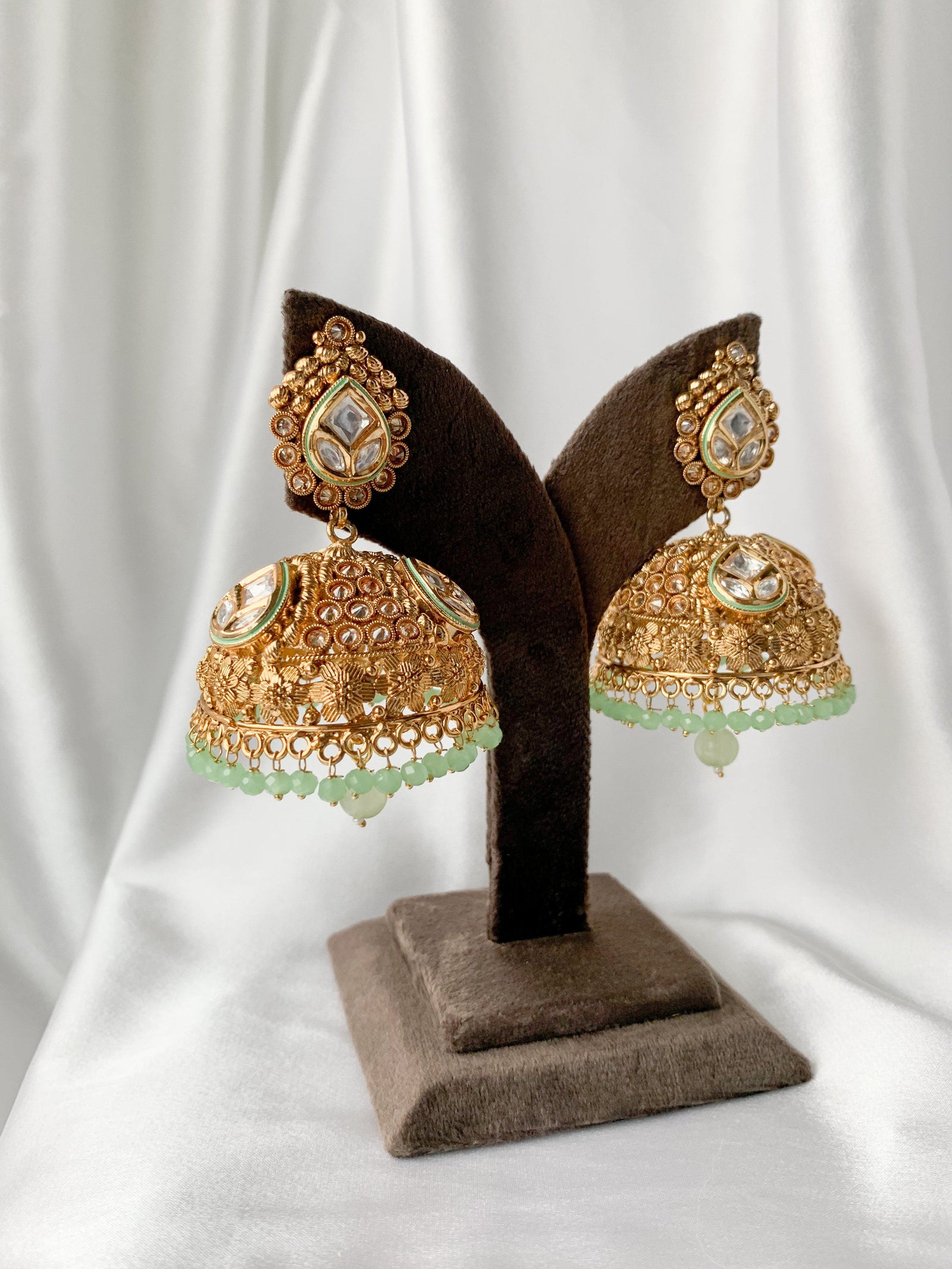 Entourage Jhumkis in Mint Earrings THE KUNDAN SHOP 
