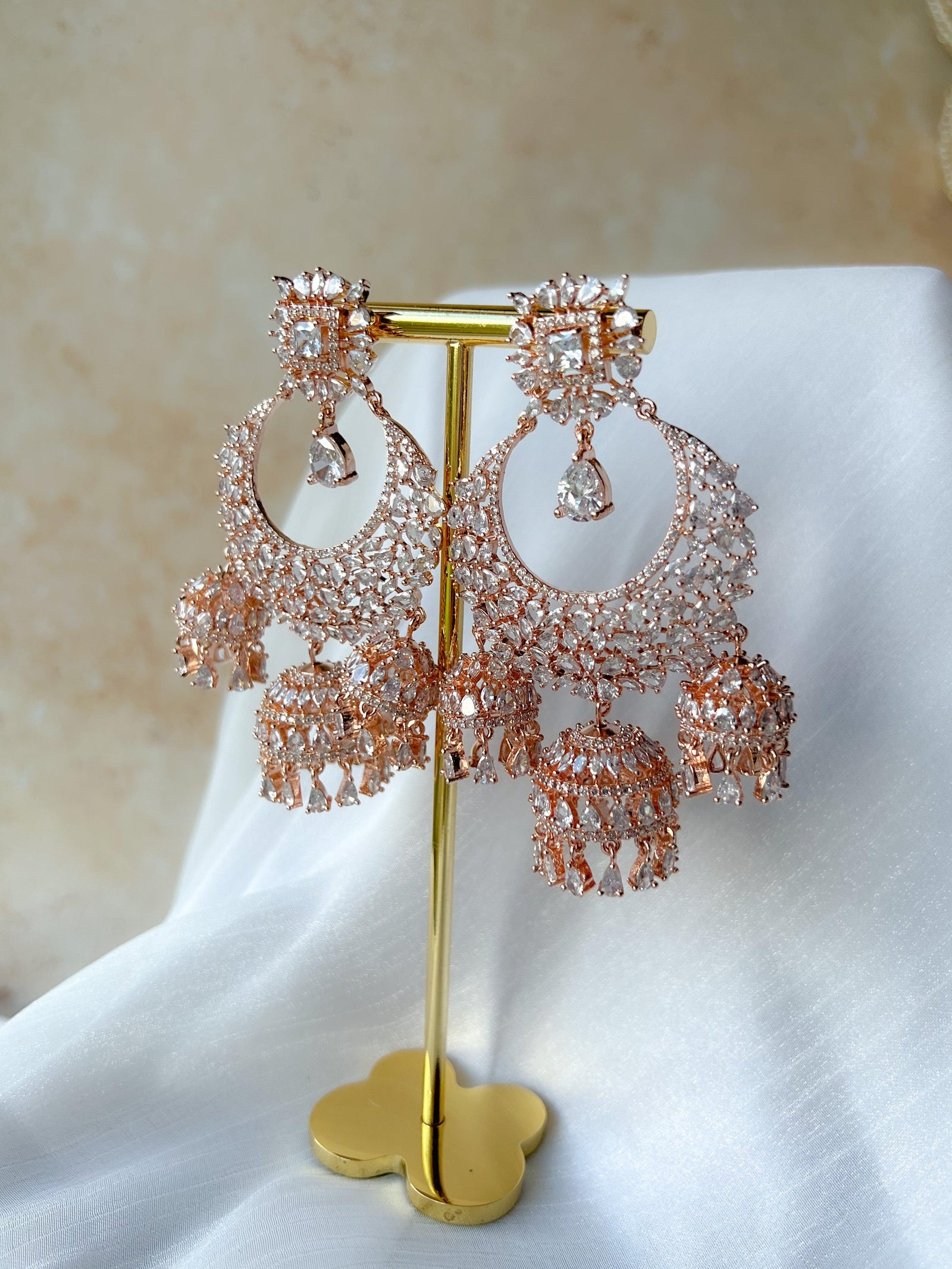 Radiance - Rose Gold Earrings + Tikka THE KUNDAN SHOP 