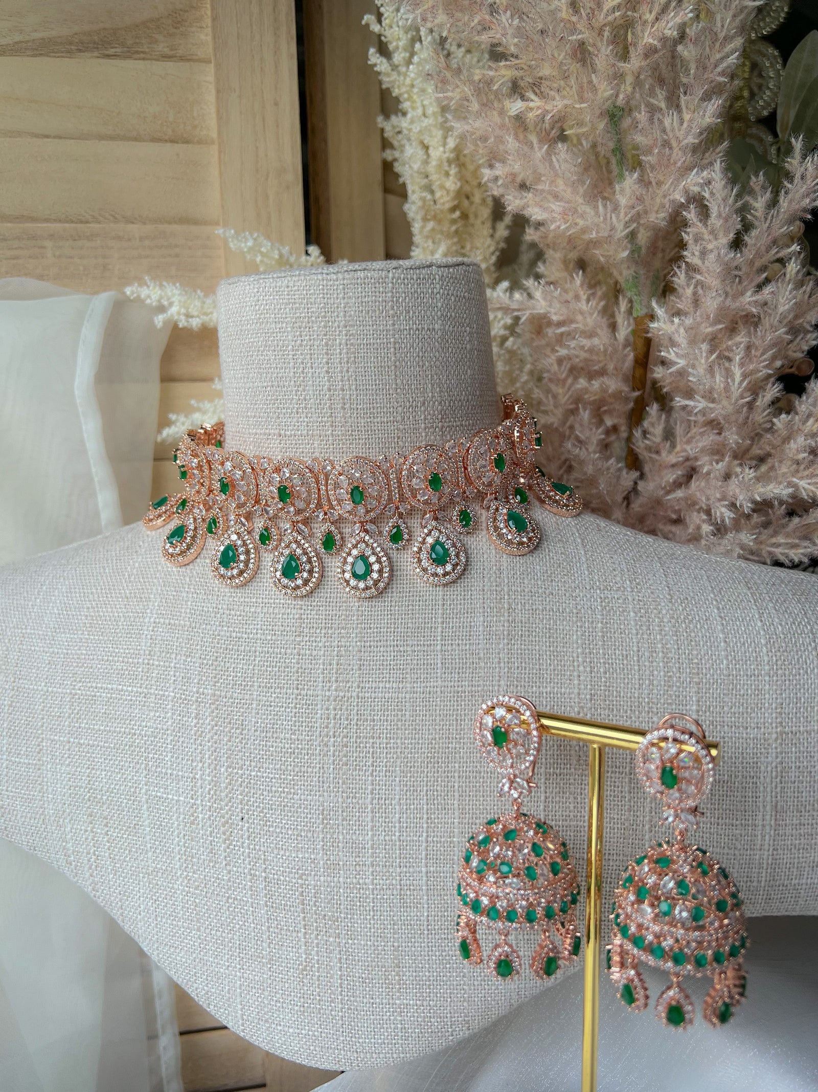 Adore in Rose Gold & Emerald Necklace Sets THE KUNDAN SHOP 