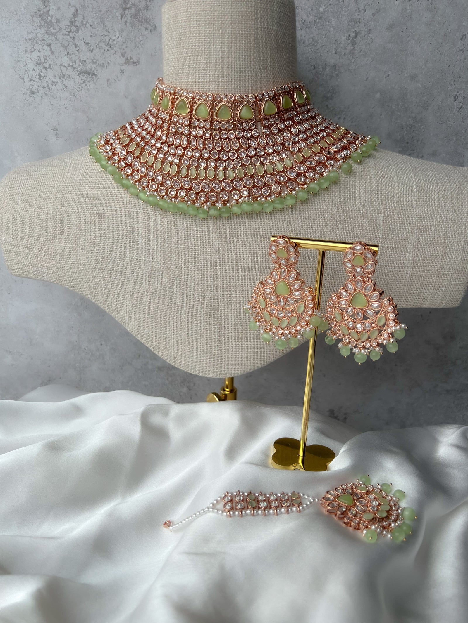 Beam in Rose Gold & Mint Necklace Sets THE KUNDAN SHOP 