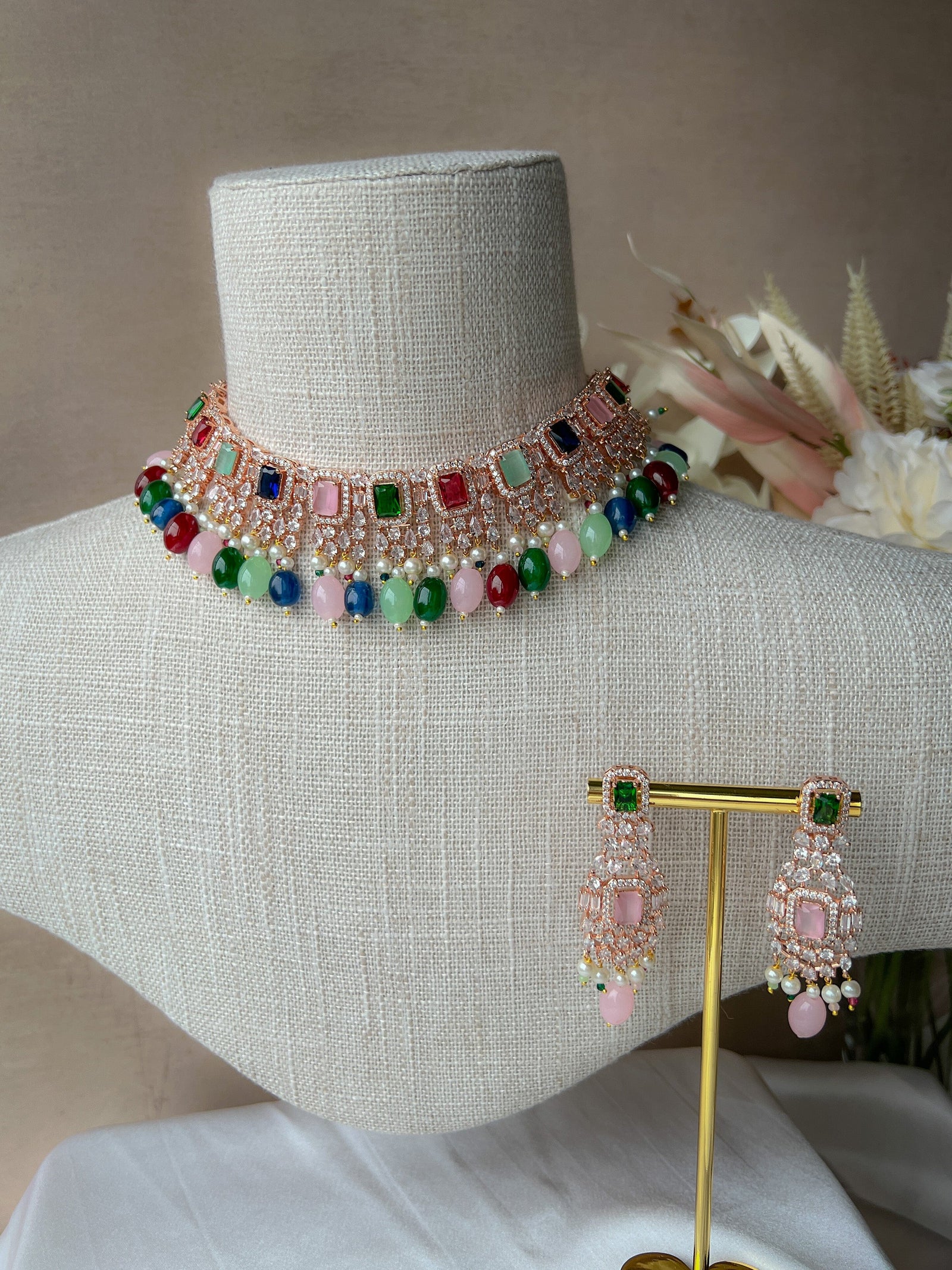 Wholesome in Rose Gold & Multi Necklace Sets THE KUNDAN SHOP 