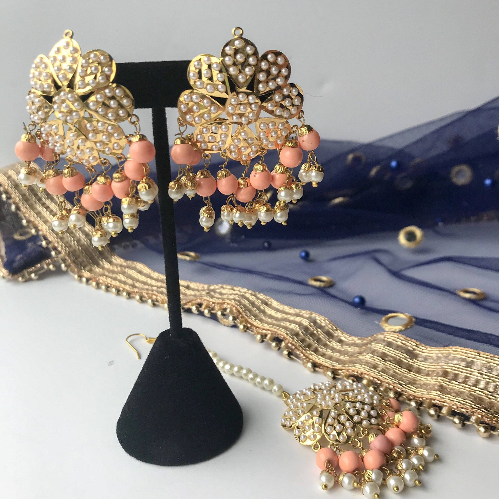 Jadau Studs & Tikka Set (various colours), Earrings + Tikka - THE KUNDAN SHOP