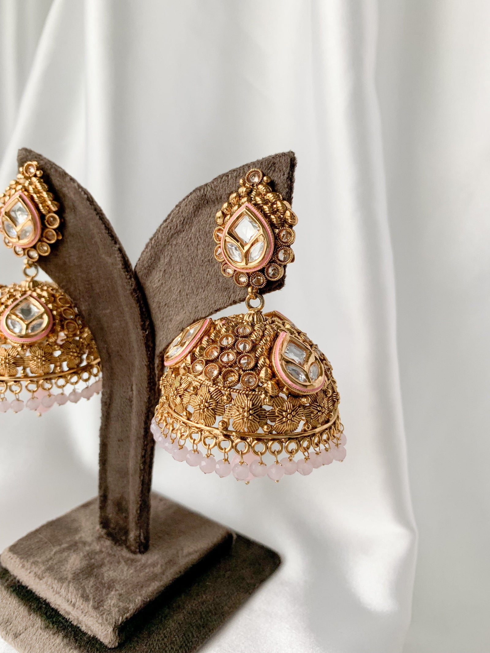 Entourage Jhumkis in Light Pink Earrings THE KUNDAN SHOP 