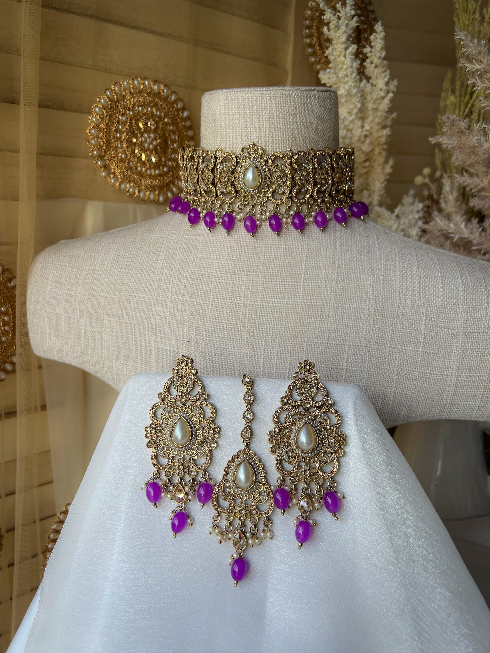 Gentle Polki in Purple Necklace Sets THE KUNDAN SHOP 