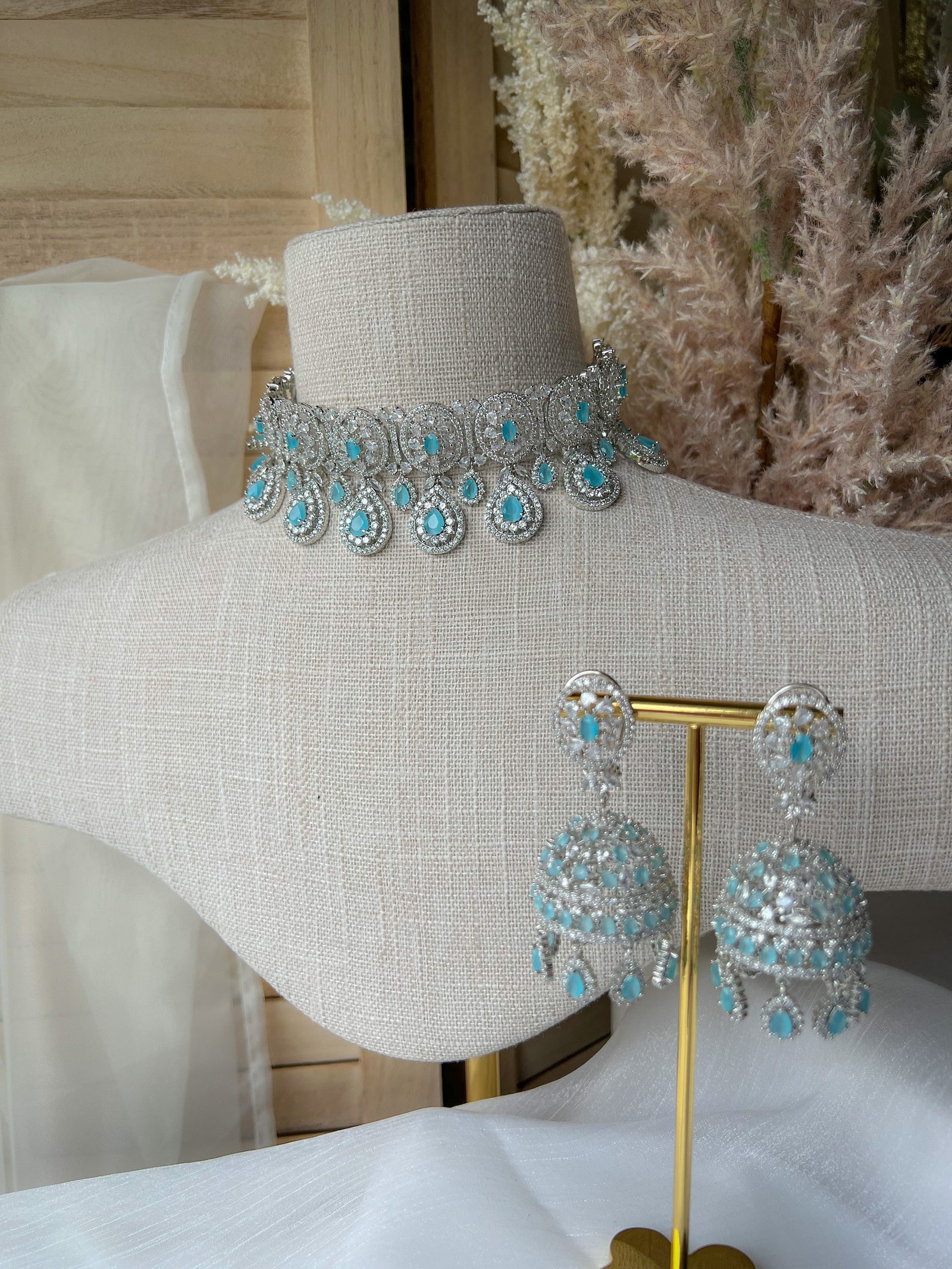 Adore in Silver & Feroza Necklace Sets THE KUNDAN SHOP 