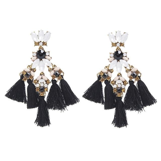 Statement Tassel - Black, Earrings - THE KUNDAN SHOP