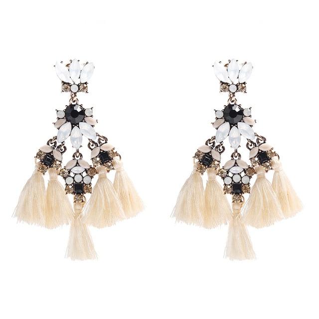 Statement Tassel - Cream, Earrings - THE KUNDAN SHOP