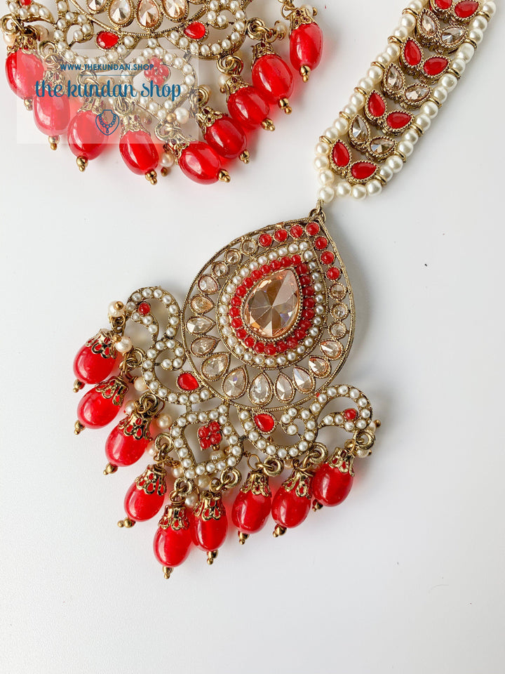 Qualified in Red Earrings + Tikka THE KUNDAN SHOP 