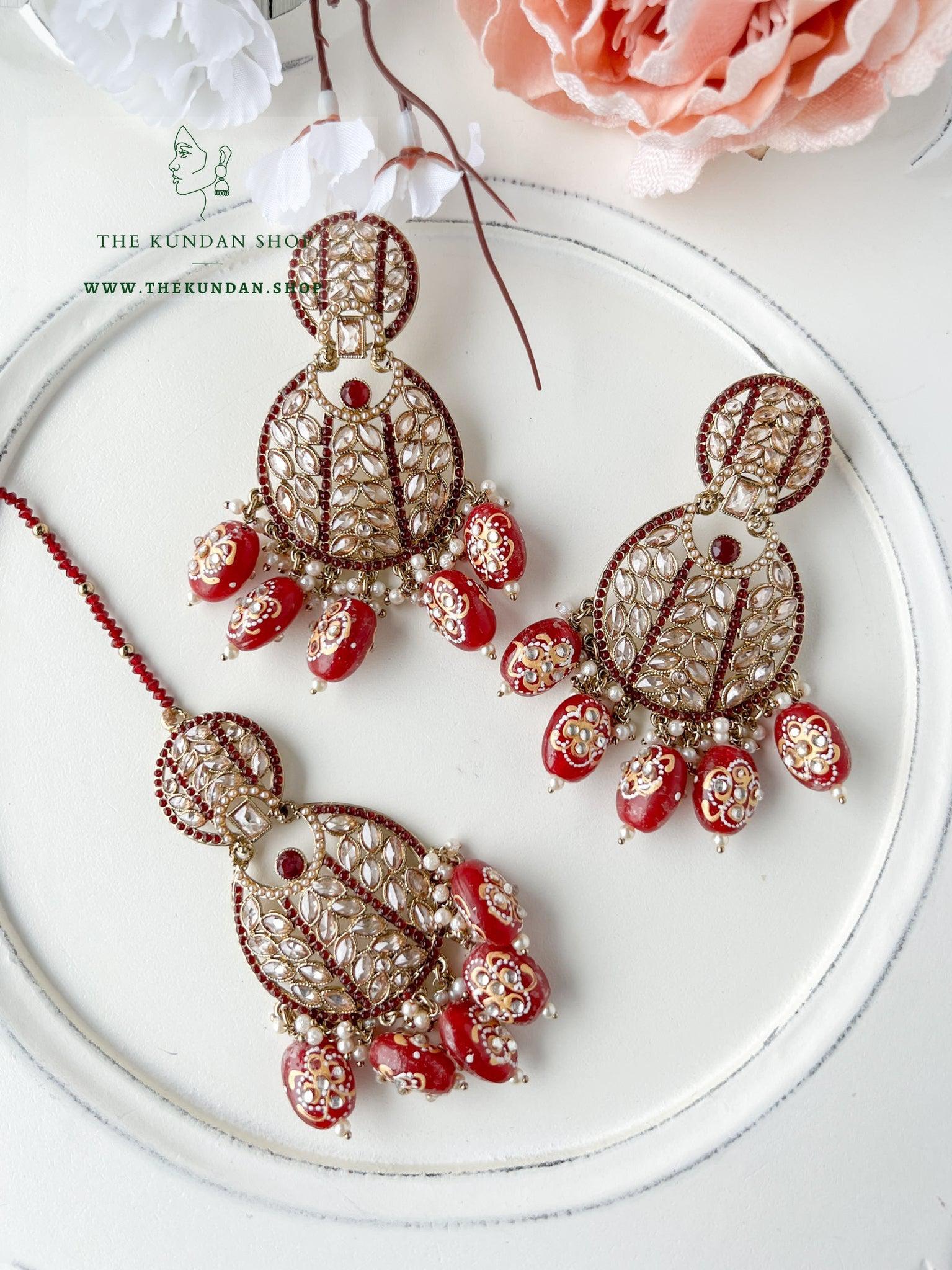Whispers in Ruby Earrings + Tikka THE KUNDAN SHOP 