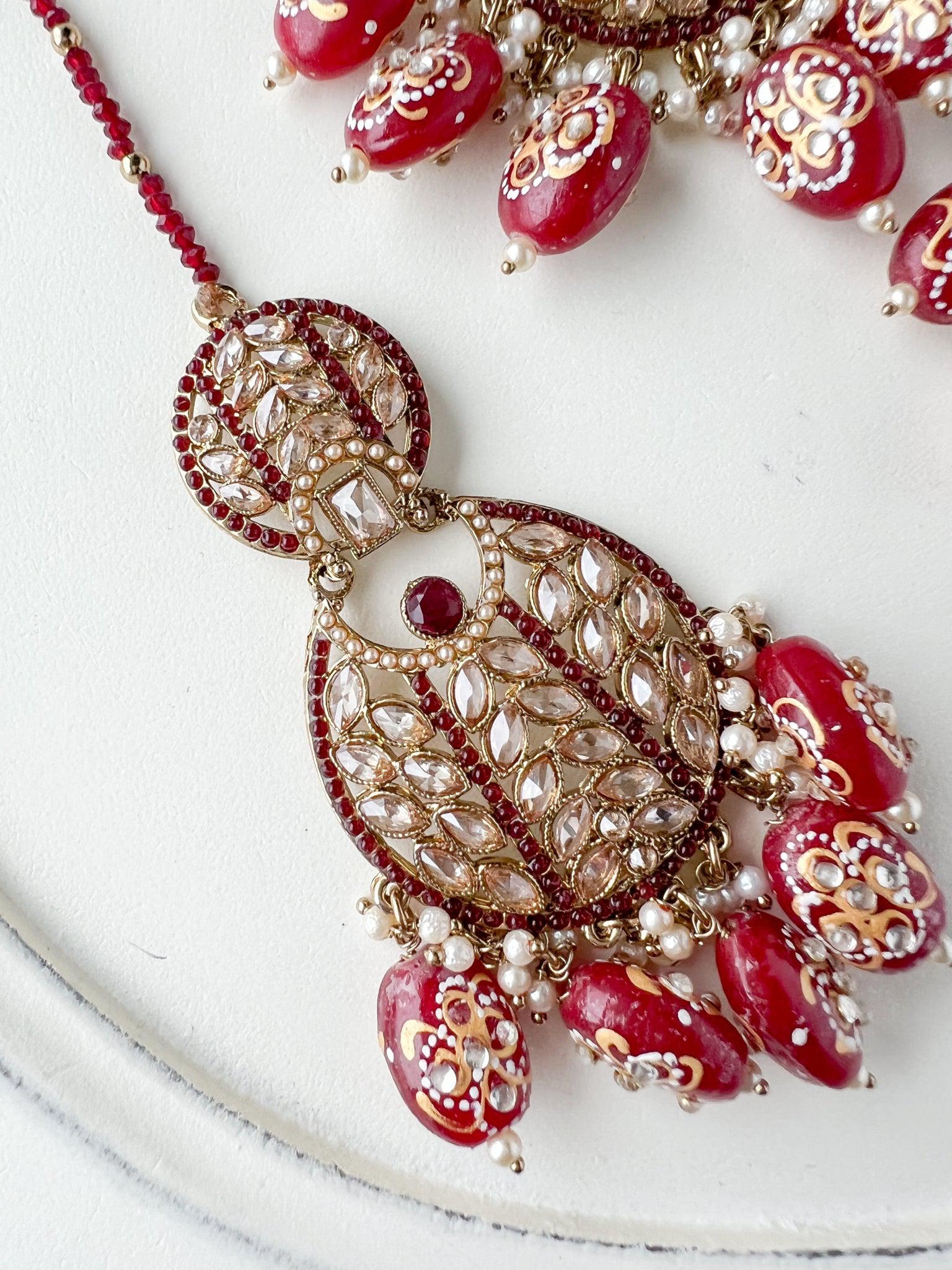 Whispers in Ruby Earrings + Tikka THE KUNDAN SHOP 